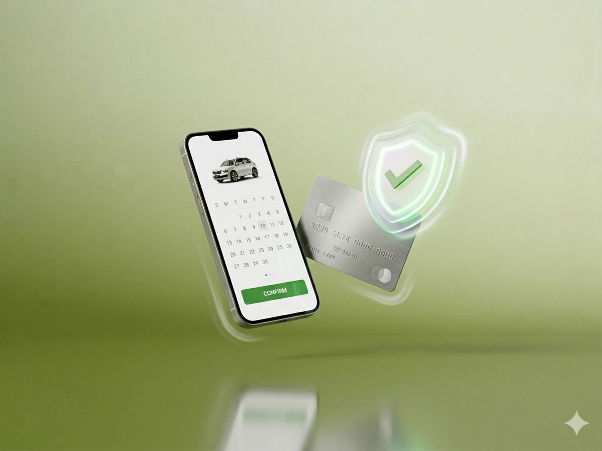 Booking a car on a smartphone with secure payment